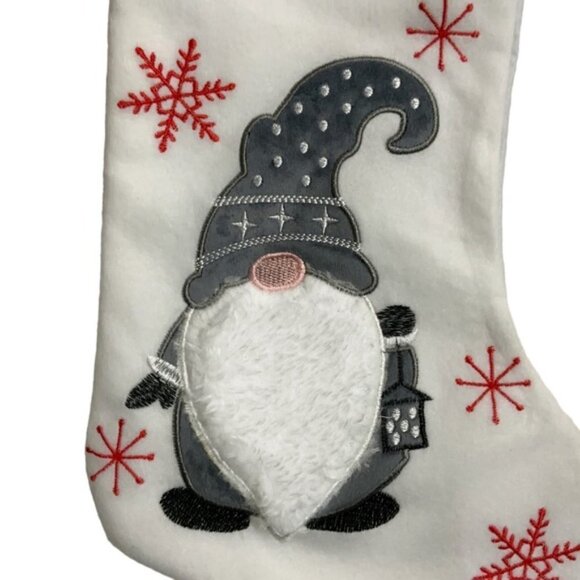 Gnome Christmas Stocking Embroidery Embellishments 17 inches White Grey - Picture 7 of 14